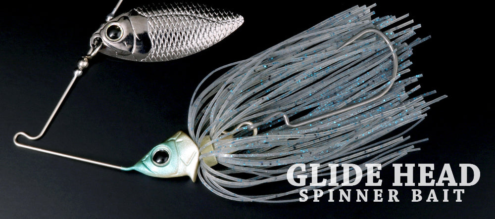 Glide head spinner bait with a dark background