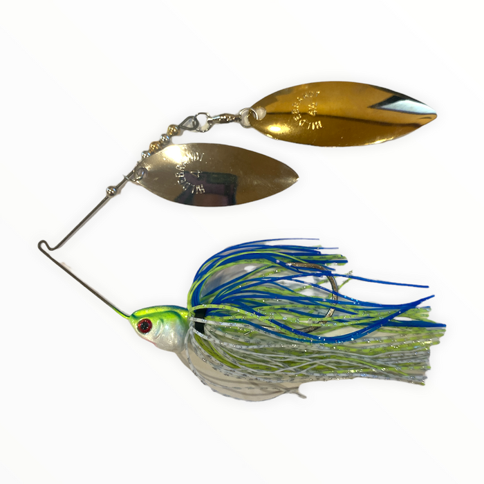 Booyah Covert Spinnerbait Nickel Gold Willow 1/2 oz / Wht/Chart/Blue