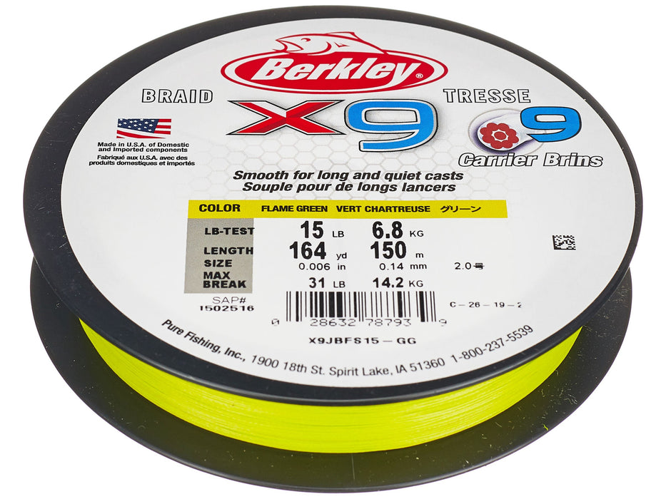 berkley braid translucent fishing line Berkley x9 Braid Low-Vis Green / 50lb
