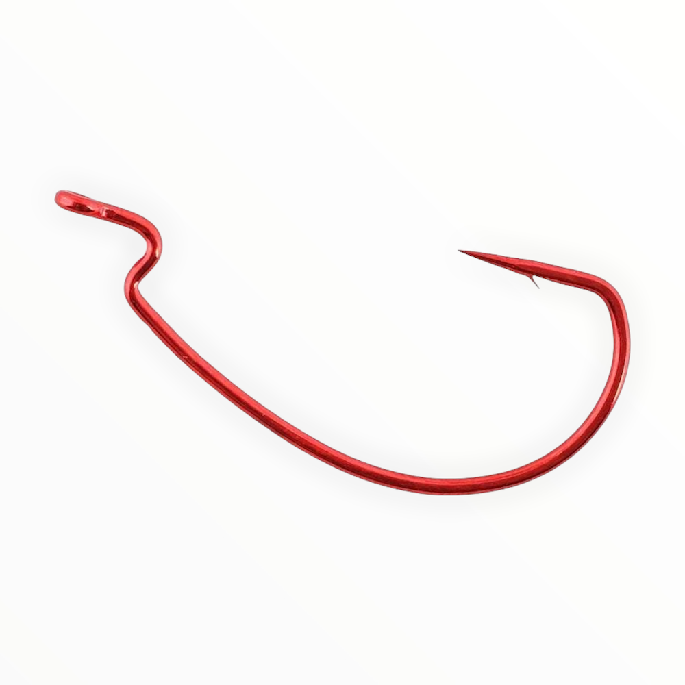 Gamakatsu Worm Offset Round Bend Hook, Red - Size 2/0