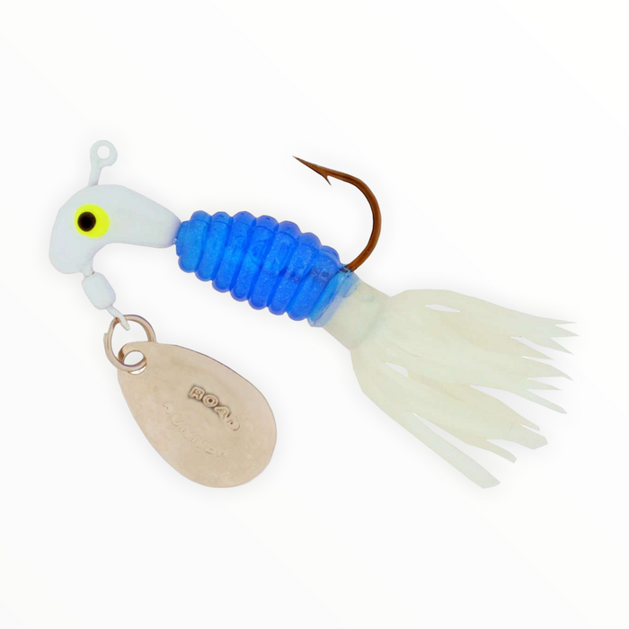 Crappie X Tractor – Twin Paddle Tail, Ribbed Underbelly Mounted on a Road  Runner Head – TTI Blakemore